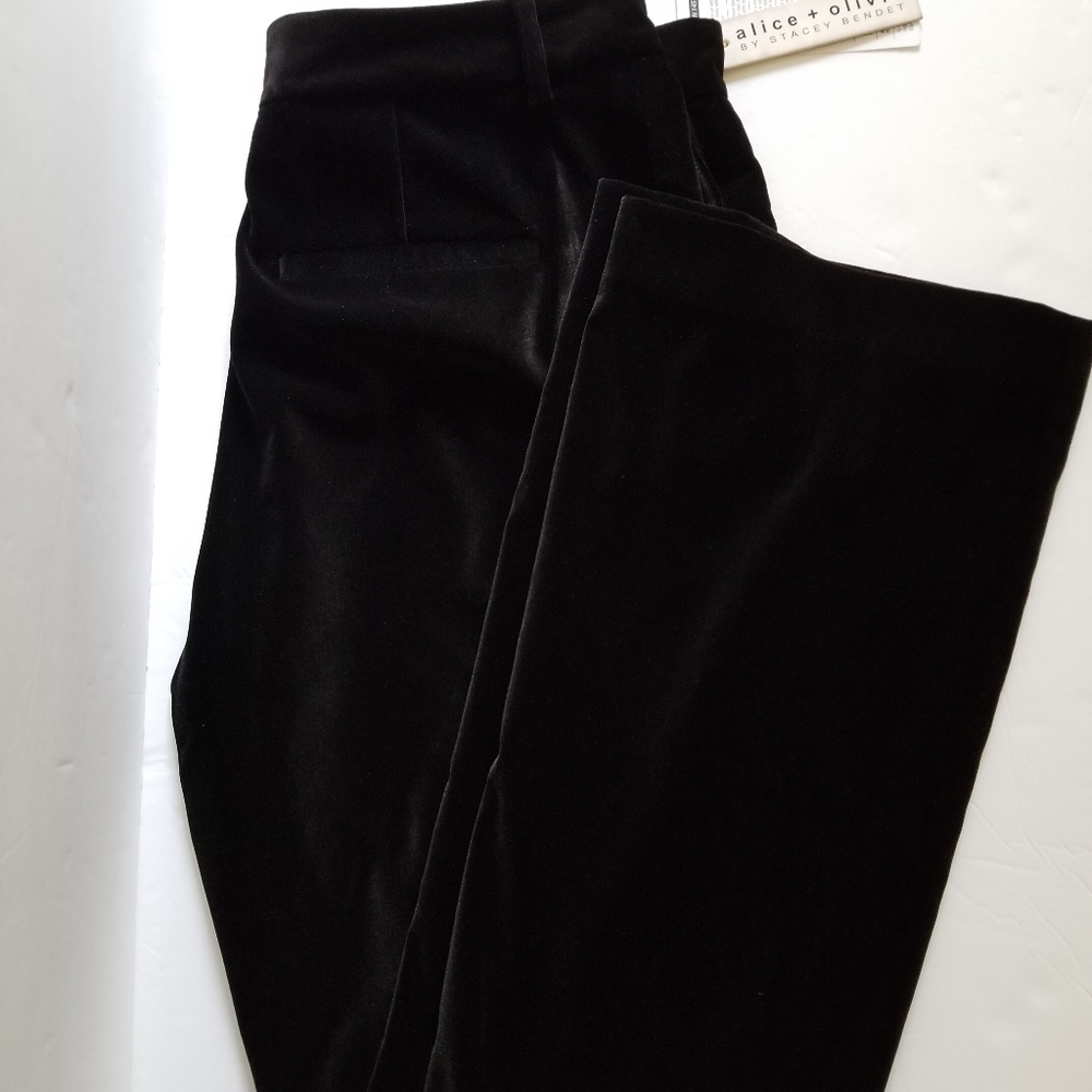 Alice+Olivia Velvet Classic Black Boot Cut Pants Size 10 - Picture 2 of 9